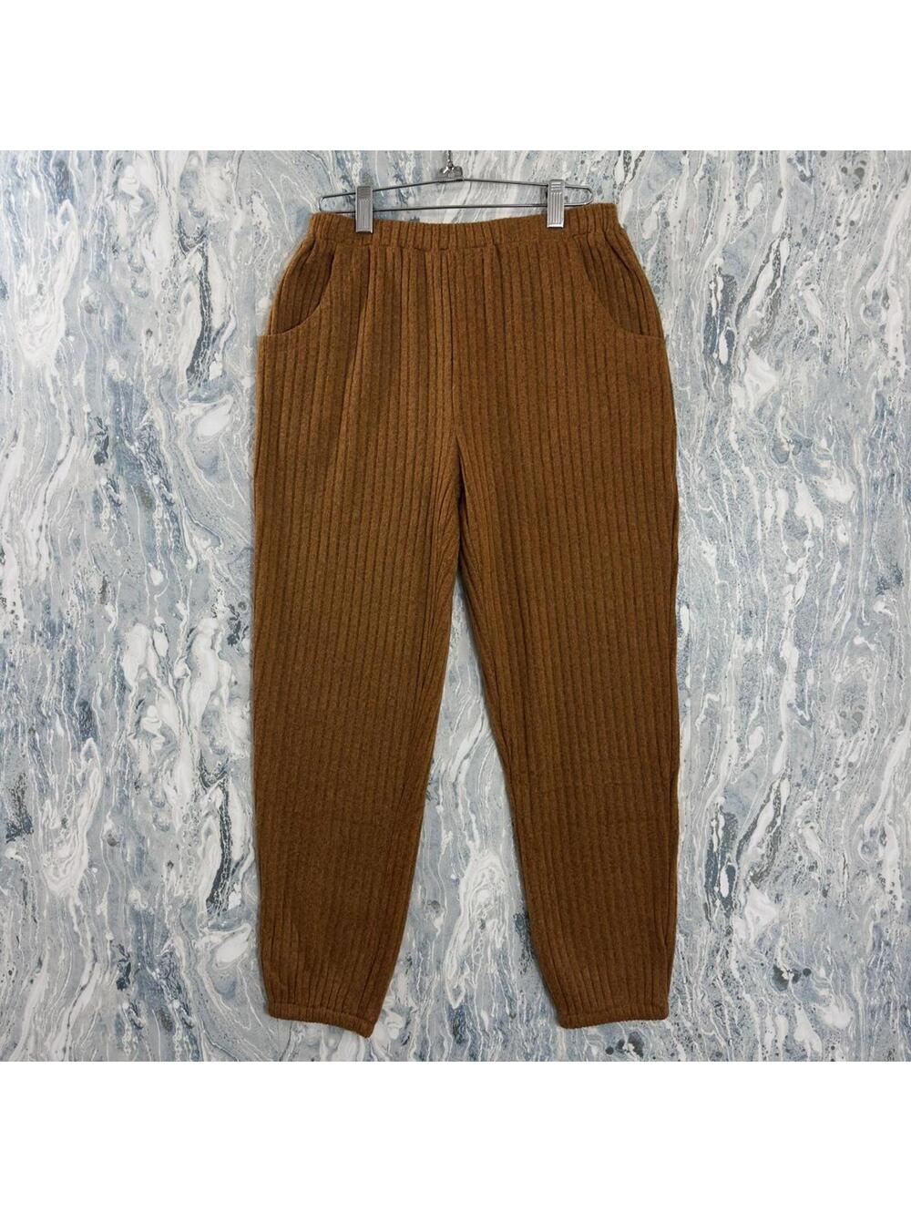 Boho Cozy Caramel Brown Ribbed Pants (S)